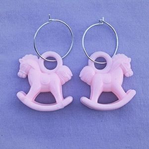 Pastel Pink Babygirl Horse Toy Hoop Earrings